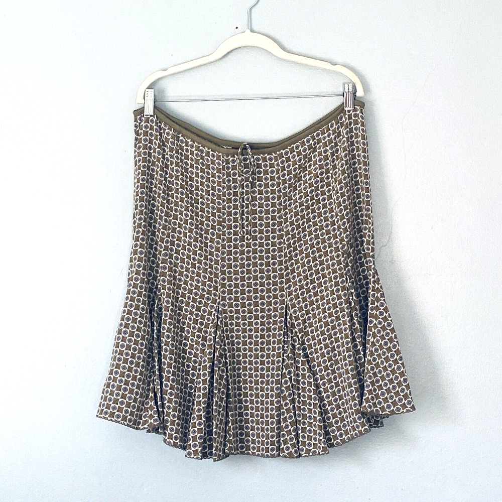 Sundance Skirt 12 Olive Green Gray Print 100% Silk Midi Lined Preppy Teacher